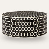 Maaya Bone Inlay Round Drum Coffee Table Black Honeycomb